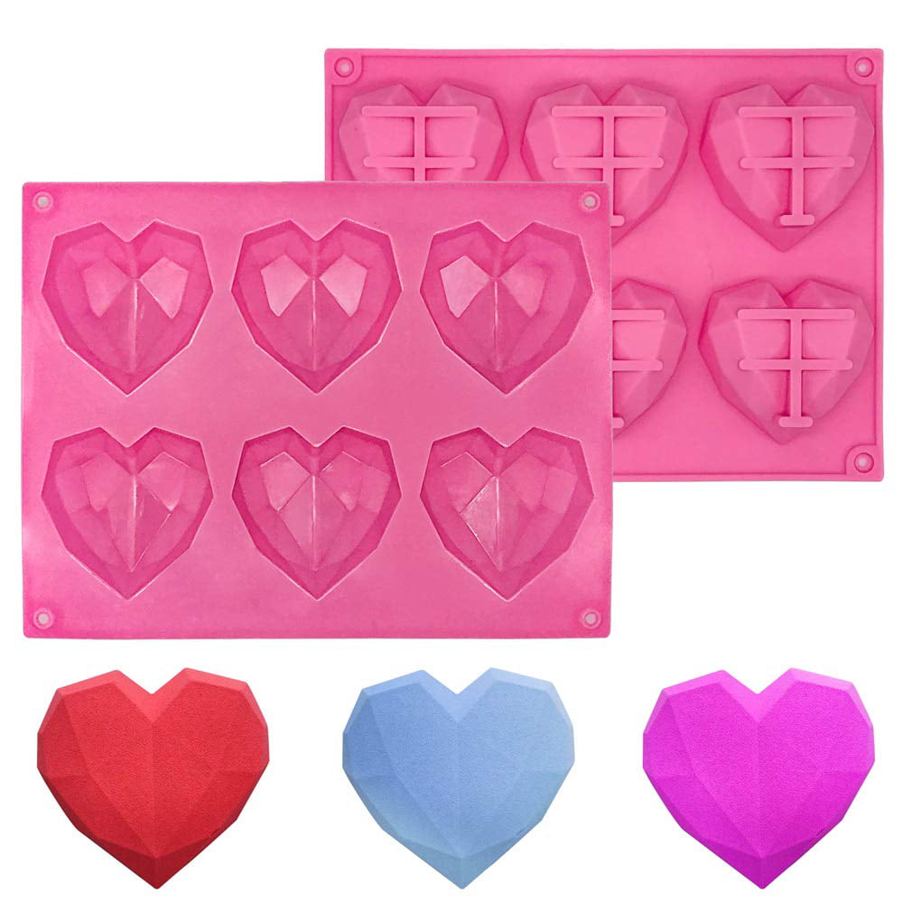 Cake Pack of 2 Heart Shape Molds with 6 Greeting Cards and 6 Envelope with Stickers ZoomPlus Diamond Heart Silicone Molds for Chocolate Non-Stick Mousse Cake Decoration Molds for Baking.