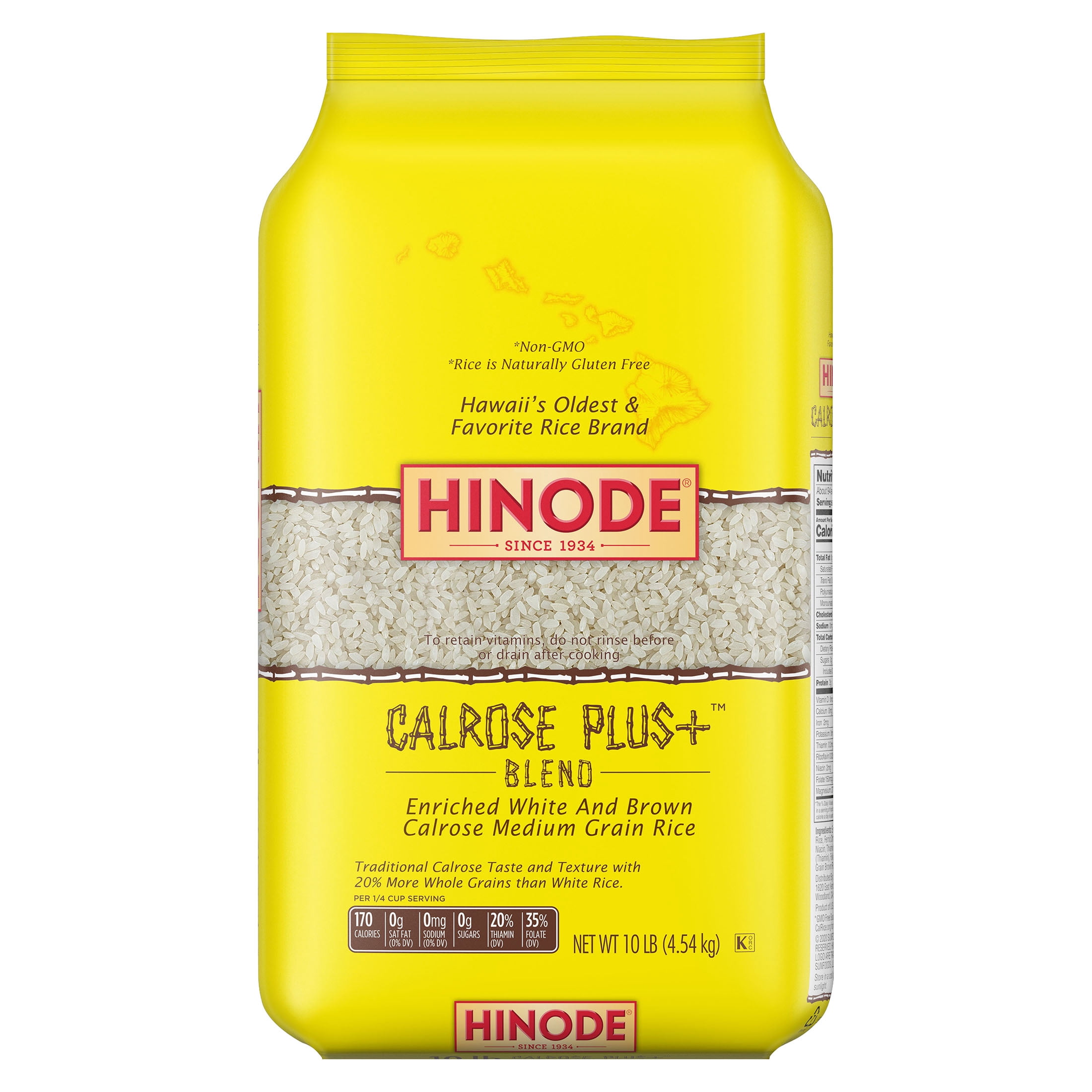 (4 pack) Hinode Calrose Plus+ Blend White & Brown Calrose Rice, Medium Grain, 10 lb Bag – Non-GMO, Gluten-Free Pantry Staple