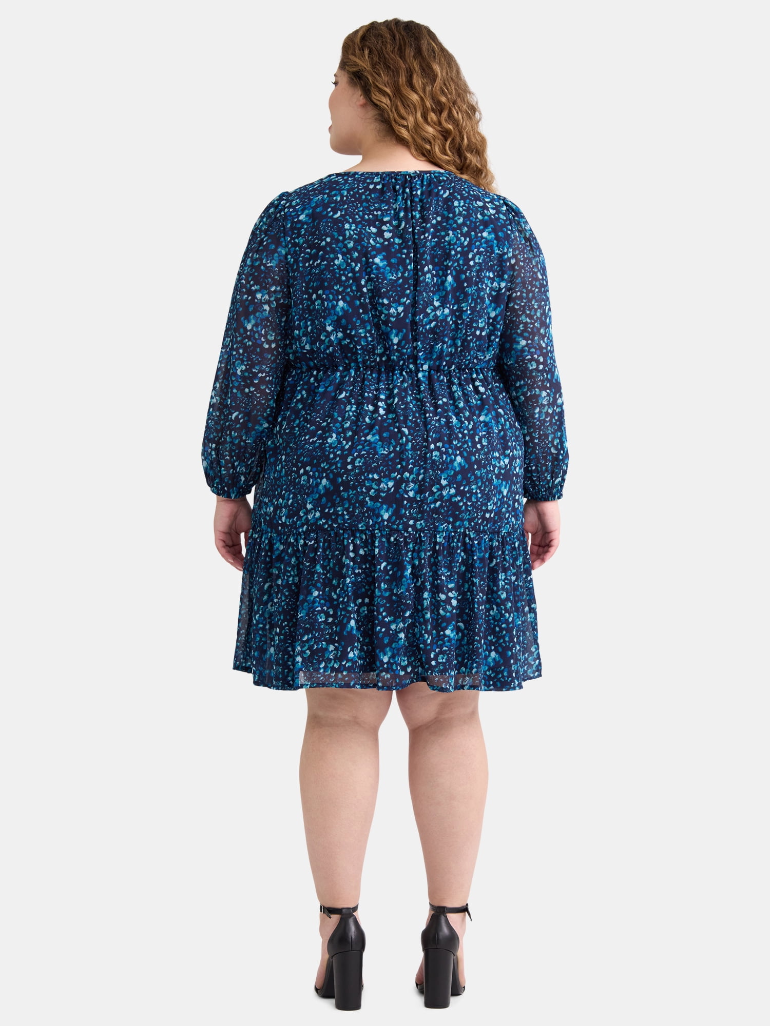 Terra & Sky Women's Plus Size Long Sleeve Mini Peasant Dress