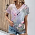 thumbnail image 2 of Staron Women's V-Neck Floral Print Casual Short Sleeve Top Spring Summer Fashion Blouse Shirt, Pink XXL, 2 of 4
