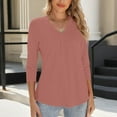 thumbnail image 7 of Yghzkop Women's Solid Color V Neck 3/4 Sleeve Basic Tee Casual Layering T-Shirt Three Quarter Length Round Hem Comfort Stretch Fashion Top Spring Fall, 7 of 7