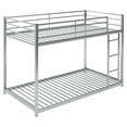Twin Over Twin Metal Bunk Bed, Low Twin Bunk Bed With Safety Guardrail
