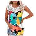 thumbnail image 1 of Camiseta sin mangas de encaje con estampado de mujer Camiseta sin mangas de empalme de cuello redondo Camiseta ligera y cómoda delgada OAVQHLG3B Store lin121212, 1 of 5