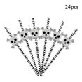 thumbnail image 3 of Yhmxh 24 Pack Halloween Paper Straws, Disposable Drinking Straws with Halloween Stickers, Pumpkin Skull Spider Eyeball Ornament Straw Decor for Halloween Party Cocktail Juice Table Decorations, 3 of 7