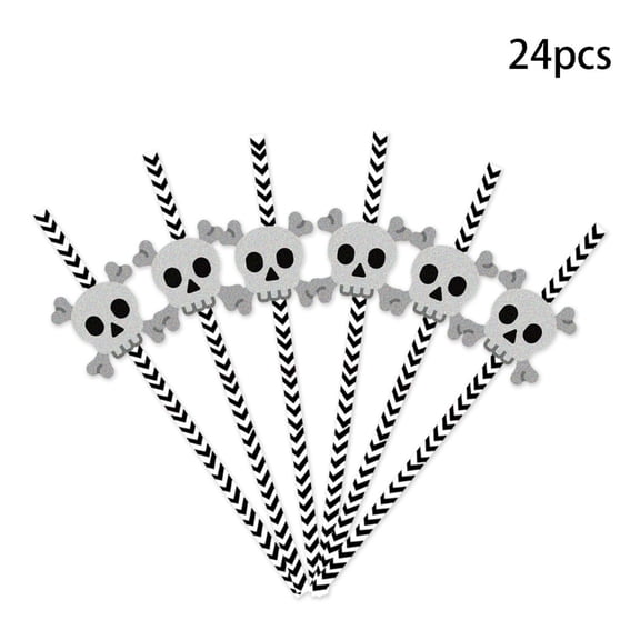 24PCS Halloween Disposable Drink Straws 6Styles Witch Hat Skull Pumpkin Decor