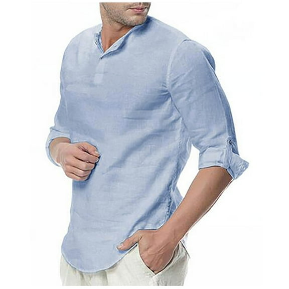 KIHOUT Clearance Men's Long Sleeve T Shirts Button Trend Casual Shirts Cotton Linen Shirts Top