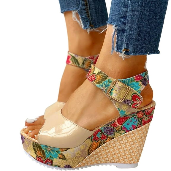 Mepaouo Espadrille Dressy Wedge Sandals Women's Platform Sandal Casual Summer High Heels Beige Size 6.5