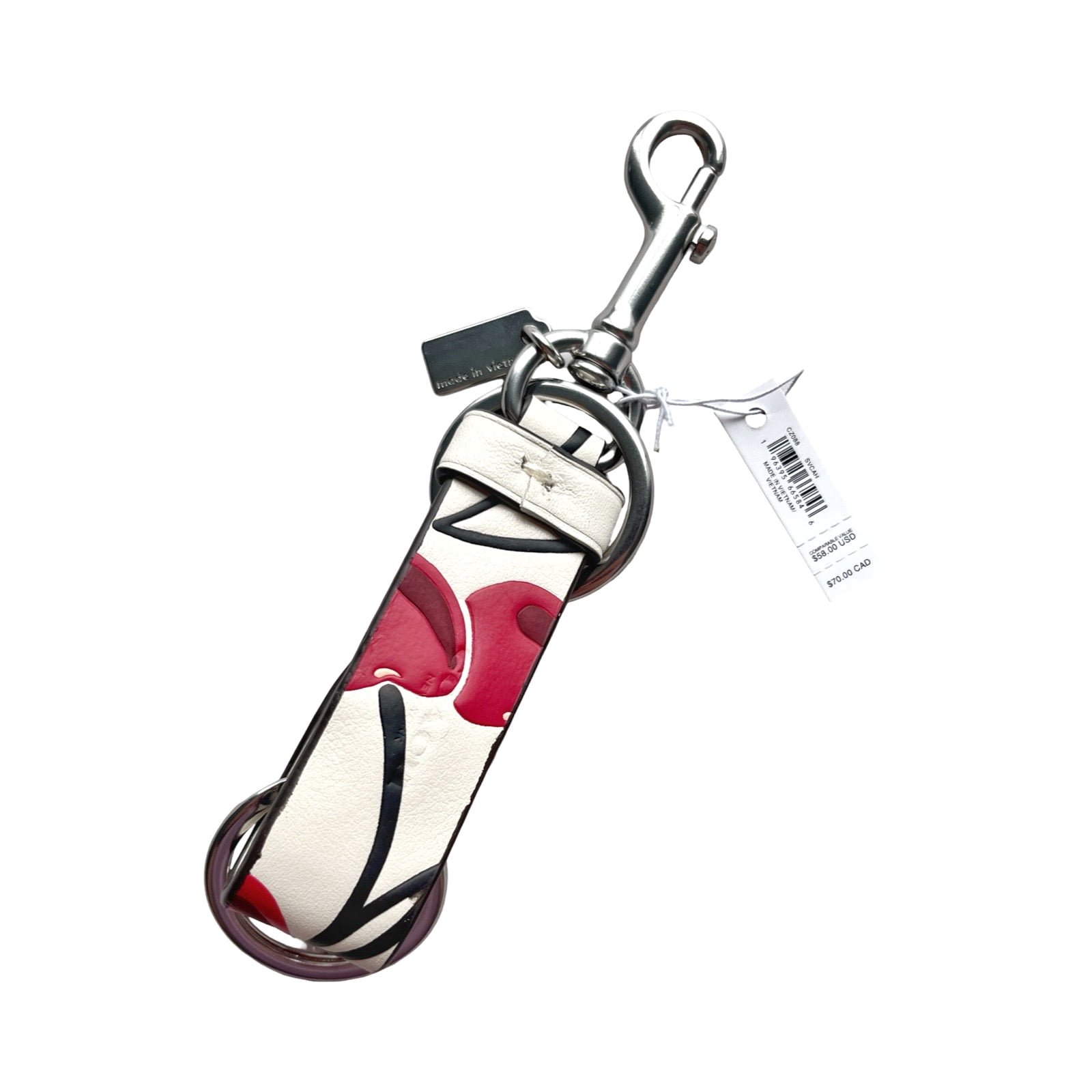 Coach Woman's Trigger Snap Bag Charm Keychain With Cherry Print (Chalk Multi)