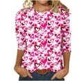 thumbnail image 2 of Offres de Liquidation! Aqestyerly T-Shirt Imprimé Mode Saint-Valentin pour Femmes Manches 3/4 Blouse Col Rond Hauts Décontractés, 2 of 5