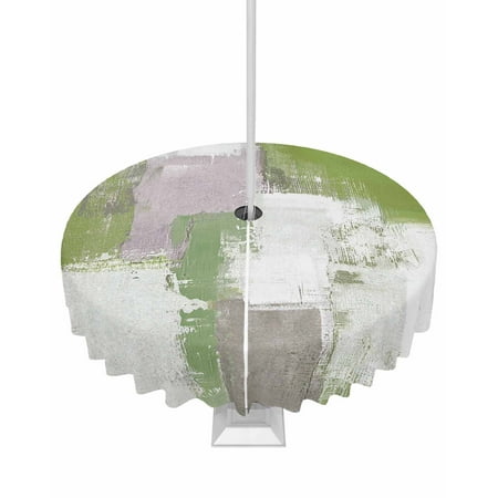 

Lsrtoss Outdoor Tablecloth with Umbrella Hole & Zipper Sage Green Round Tablecloth 60 Inch Modern Geometric Grey Oil Painting Abstract Patio Table Cover Waterproof Table Cloth for Picnic/Party