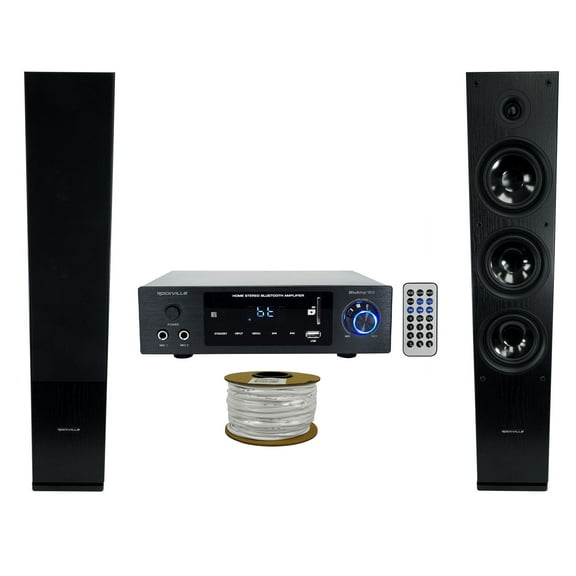 Rockville BLUAMP 150 Home Bluetooth Amplifier Receiver (2) Black Tower Speakers