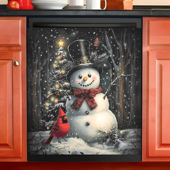 Ryvnso Snowman and Cardinal Dishwasher Magnetic Refrigerator Magnet Cover Kitchen Home Decorative 23"x26"