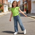 thumbnail image 7 of Auroural Toddler Girls Summer Clothes 5T Girls Ruffle Sleeve Drawstring Crop Tops with Cute Embroidery - Casual Summer T-Shirt for Kids 2-10 Years, 7 of 7