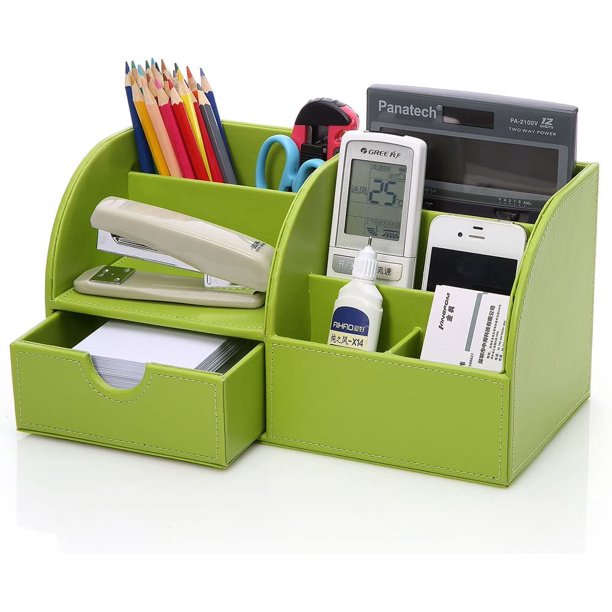 Organizador de escritorio de oficina, sistema de organización, organizador de mesa, portalápices de cuero PU, portalápices, suministros de oficina multifuncionales Namotu LKX-0741-3