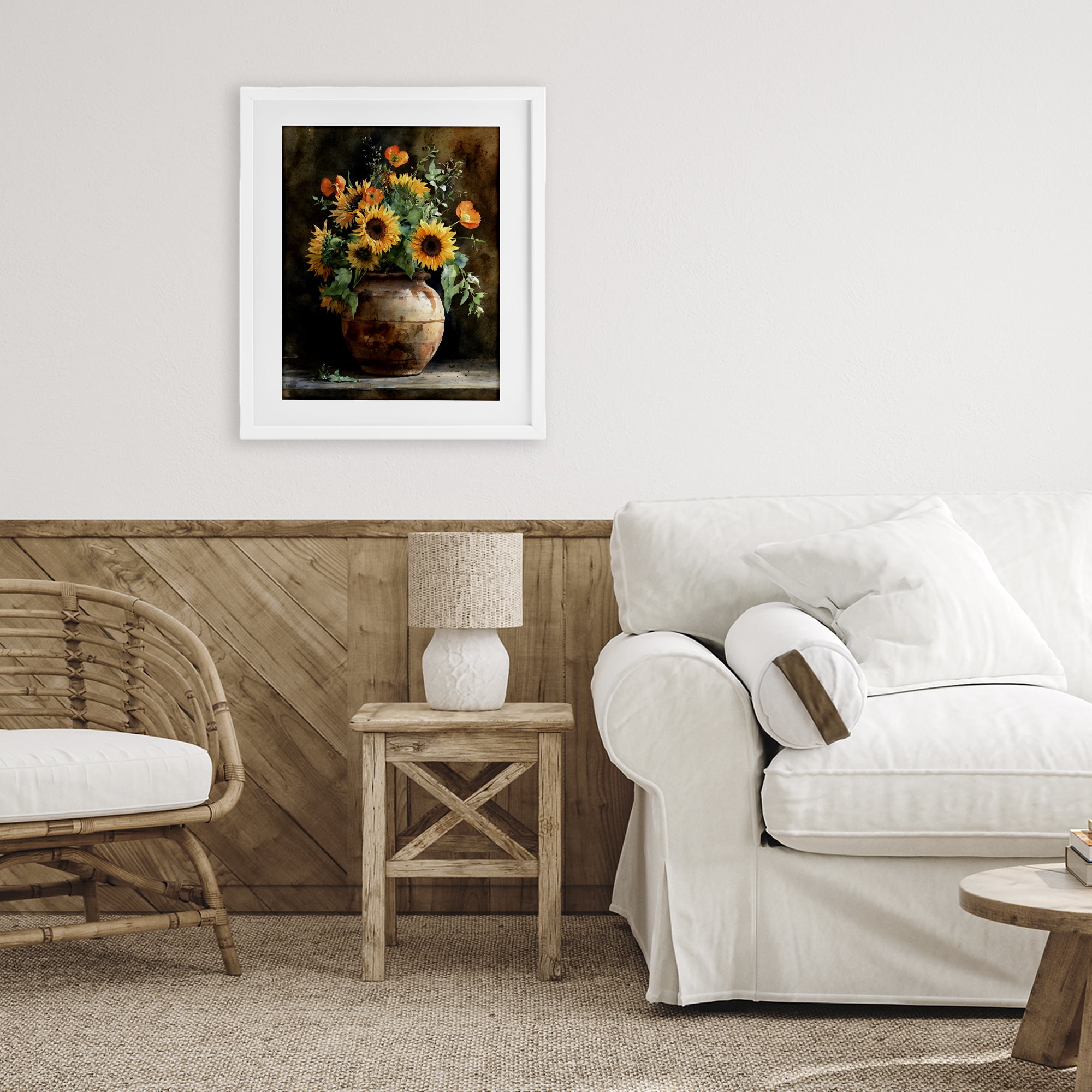 Stupell Industries Rustic Sunflower Display White Framed Print Under Glass, design by Franklyn Gregory