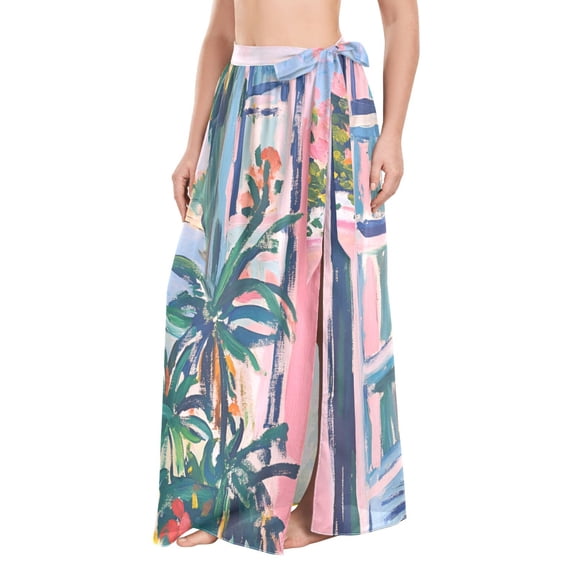 FORMRS Womens Long Sarong Beach Wrap Semi-Sheer Bikini Skirt Bathing Swimsuit Cover Up, Floral Seaside