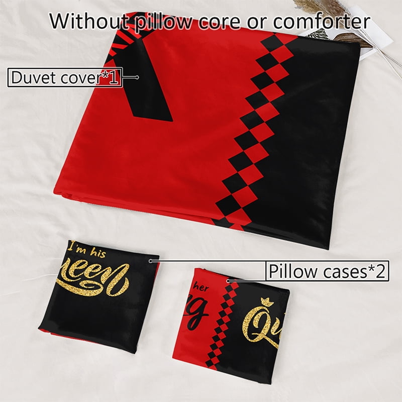 3PCS Duvet cover Set The soft (1 Duvet cover + 2 Pillowcases without Pillow covers), Features high-definition digital printing of crown and letter patterns in a stylish black and gray color scheme.