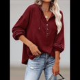 thumbnail image 4 of Sudadera con Capucha y Botones para Mujer, con Cuello en V, Larga y Cordón Ajustable. Camisetas Henley. Vino Tinto L, 4 of 8