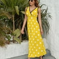 thumbnail image 4 of Maxi Dress Yellow Polka Dots Dress Female Retro Print Elegant V Neck High Waist Aesthetic Printed Bohemia Long Dresses, 4 of 7