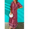 thumbnail image 3 of ABPHQTO Vestido De Mujer De Manga Corta Con Pompones Y Estampado Floral Boho Rojo, 3 of 5