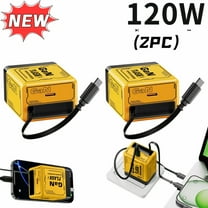 GaN Charger, GaN Phone Charger, 120W Fast Charger, Fast Module with Type-C Cable, Retractable Wall, 2 in 1 Foldable Plug for Phone and Laptops Power (Yellow,2PC)