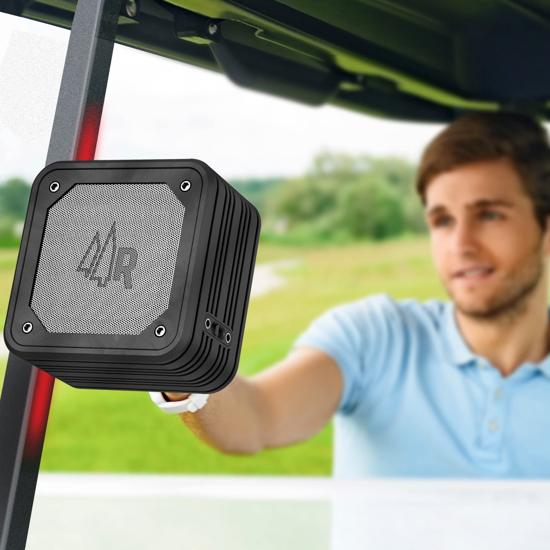 Magnetic Dual Pairing Stereo Bluetooth Speakers for Golf Carts (2 Pack) Waterproof IPX6, Wireless Surround Sound with Built-in Magnet Bar Mount - Portable for Travel, Job Sites and Golfing