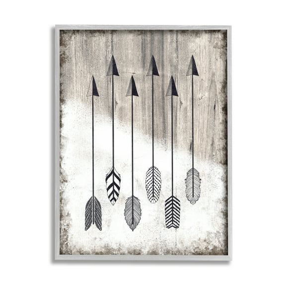Stupell Industries Tribal Arrow Feather Pattern Black And White Design Graphic Art Gray Framed Art Print Wall Art, 24x30, by Ziwei Li