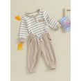thumbnail image 3 of Hirigin Newborn Baby Boy Waffle Fall Winter Outfit 0 3 6 12 18 Months Button Long Sleeve Striped Romper Bodysuit Pants Set, 3 of 8