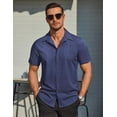 thumbnail image 2 of COOFANDY Business Casual Shirts for Men Short Sleeve No Tuck Shirt Office Polka Dot Print Dress Shirt Navy Blue, 2 of 7