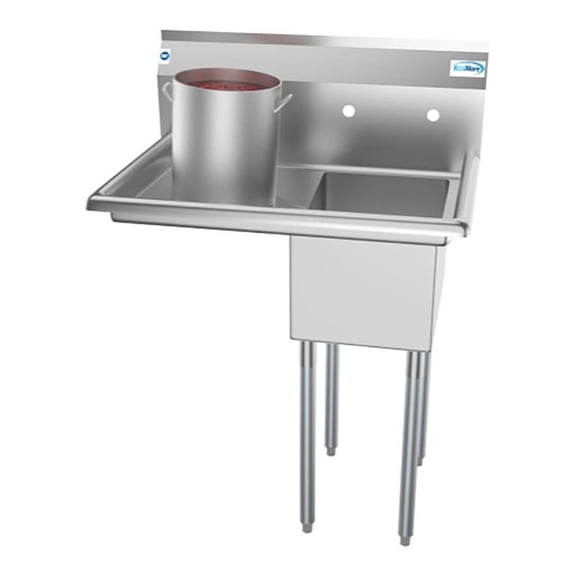 Koolmore SA121610-16L3 1 Compartment Stainless Steel Commercial Kitchen Prep & Utility Sink With Drainboard - Bowl Size 12" X 16" X 10"