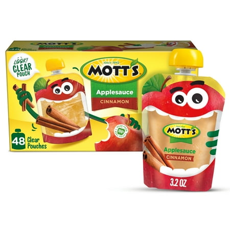 Mott's Cinnamon Applesauce, 3.2 oz, 48 Count Clear Pouches (4 Packs of 12)