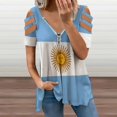 thumbnail image 2 of Argentina Flag Womens Summer V Neck Zipper Top Short Sleeve T Shirt Off Shoulder Top Casual Classy Loose Shirts, 2 of 7