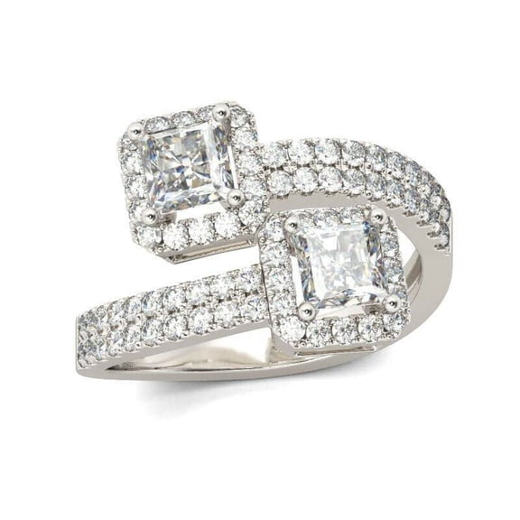 HeartsAndYou 3.5ct Princess Cut Moissanite Halo Bypass Engagement Ring for Women Women 18k White Gold over Silver