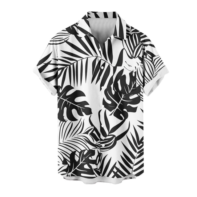Mens Manga Corta Botón Abajo Camisas Gira Cuello Impresión Casual Blusa, Camisas de Verano para Hombre