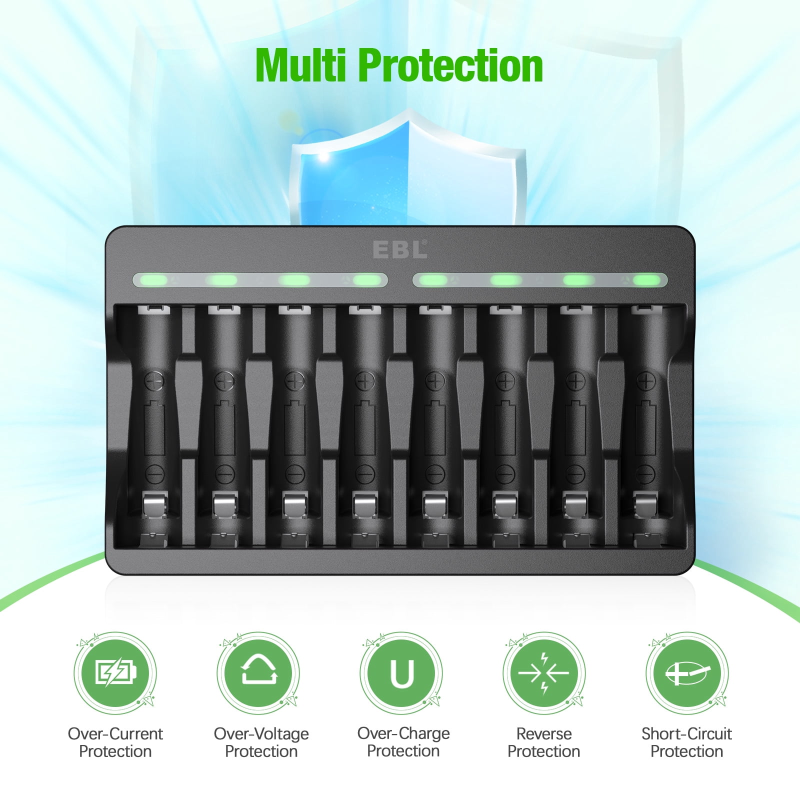 EBL 4-Pack 1.5V AA Rechargeable Batteries & Lithium AAA Batteries (4 Pack) with 8 Slots Smart Battery Charger