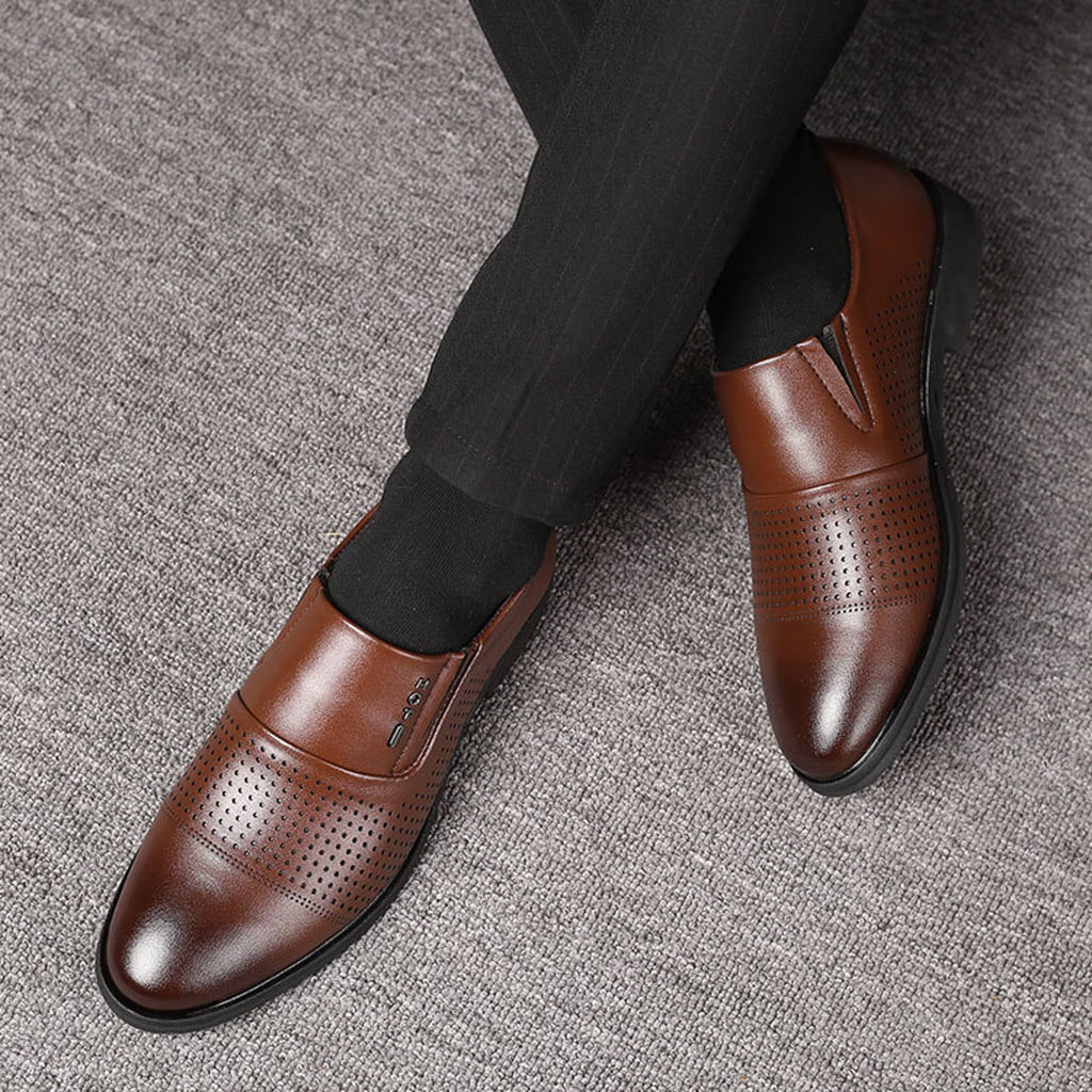 Mens Chic Leather pointy Metal Toe Dress Oxfords Slip On Shoes Wedding Party Hot 