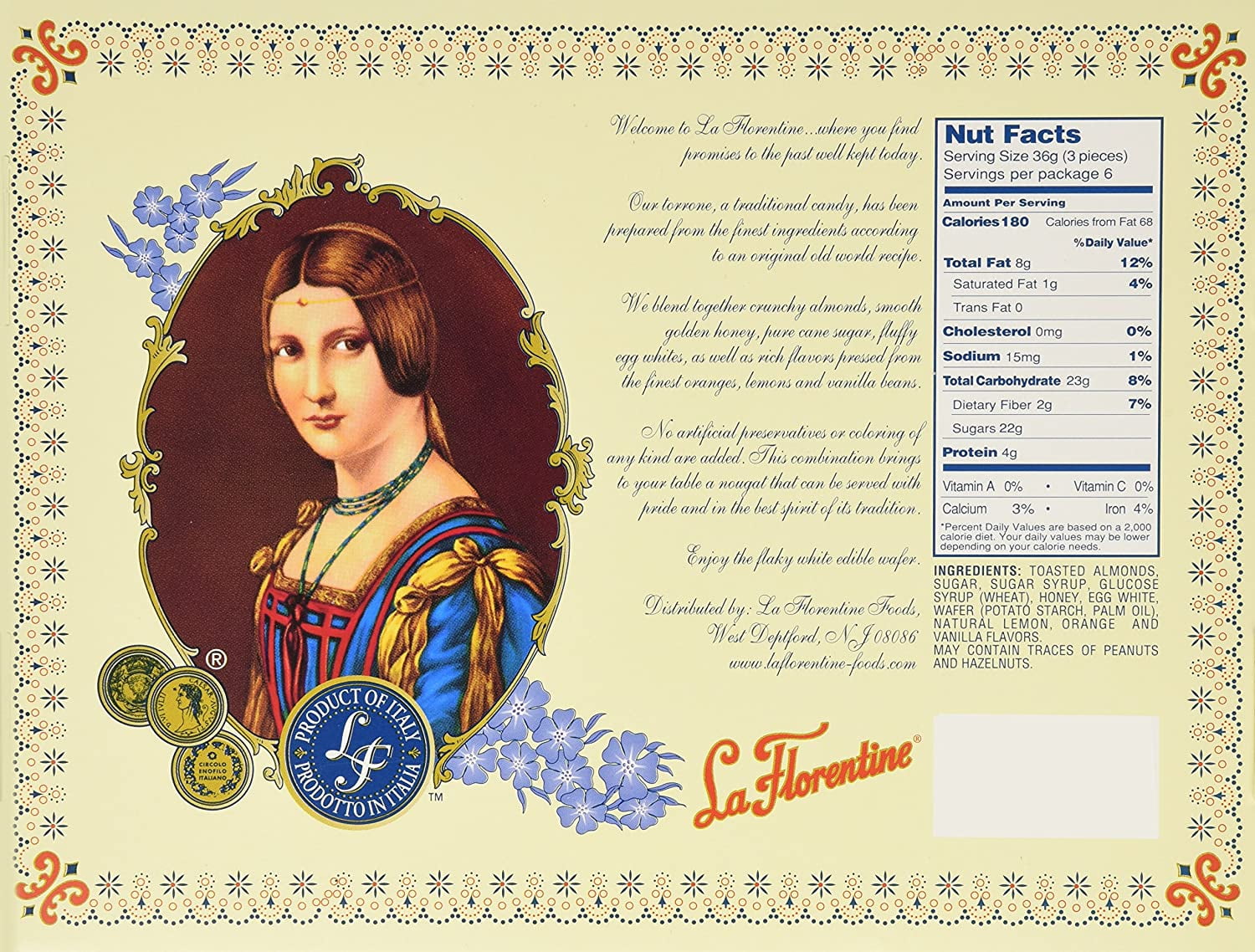 La Florentine Torrone Italian Candy, 3 Pack of 18 Pieces Assorted