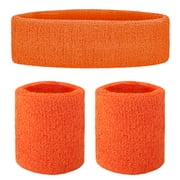 GOGO Sweatband Set Sports Athletic Exercise Headband Wristband Set Orange