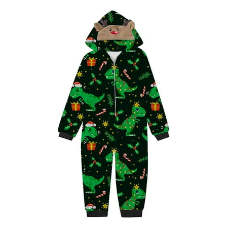 

Family Picture Outfits Leisure Christmas Four Piece Cartoon Printed Hooded Jumpsuit Parent Child Friends Party Casual Family Matching Pajamas Green 7T