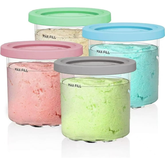 Pints 4 Pack, Compatible with NC299AMZ & NC300s Series Creami Ice Cream Makers, BPA-Free & Dishwasher Safe, Color Lids, 1, Clear/Grey/Lime/Pink/Acqua