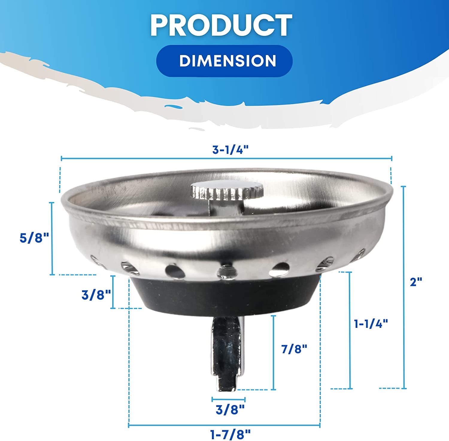 Kitchen Sink Plug Stopper, Stainless Steel Kitchen Sink Strainer Waste Plug,  Rustproof Sink Basket Strainer for Standard Drains (3-1/2 inch) Black 