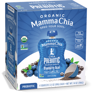 Mamma Chia Organic, Blueberry Acai Chia Prebiotic Squeeze, 3.5 oz, 24 Count Pouches 6 Boxes of 4