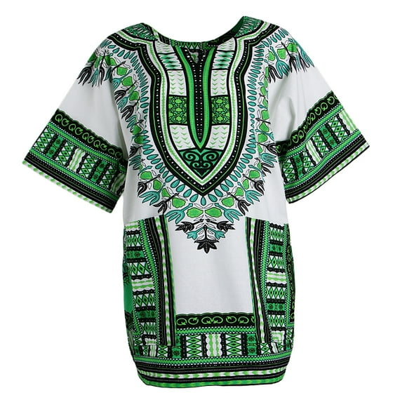 TISHITA Short Sleeve Dashiki African Embroidery Print Hippie Tribal Dress Shirt Clothing Green