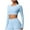 Light Blue, variant on Plus Size Summer Tops Casual Solid Color Sports Yoga Drying Long Sleeved Crew-neck Blue Beach Vacation Fashion Basics Clothes