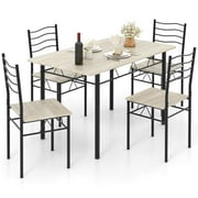 Costway 5 Piece Dining Table Set 29.5 with 4 Chairs Wood Metal Kitchen Breakfast Furniture Natural