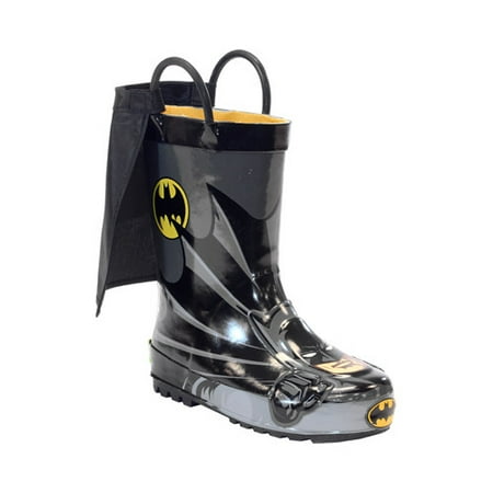 western chief kids waterproof d.c. comics character rain boots with easy on handles, batman everlasting, 1 m us little kid