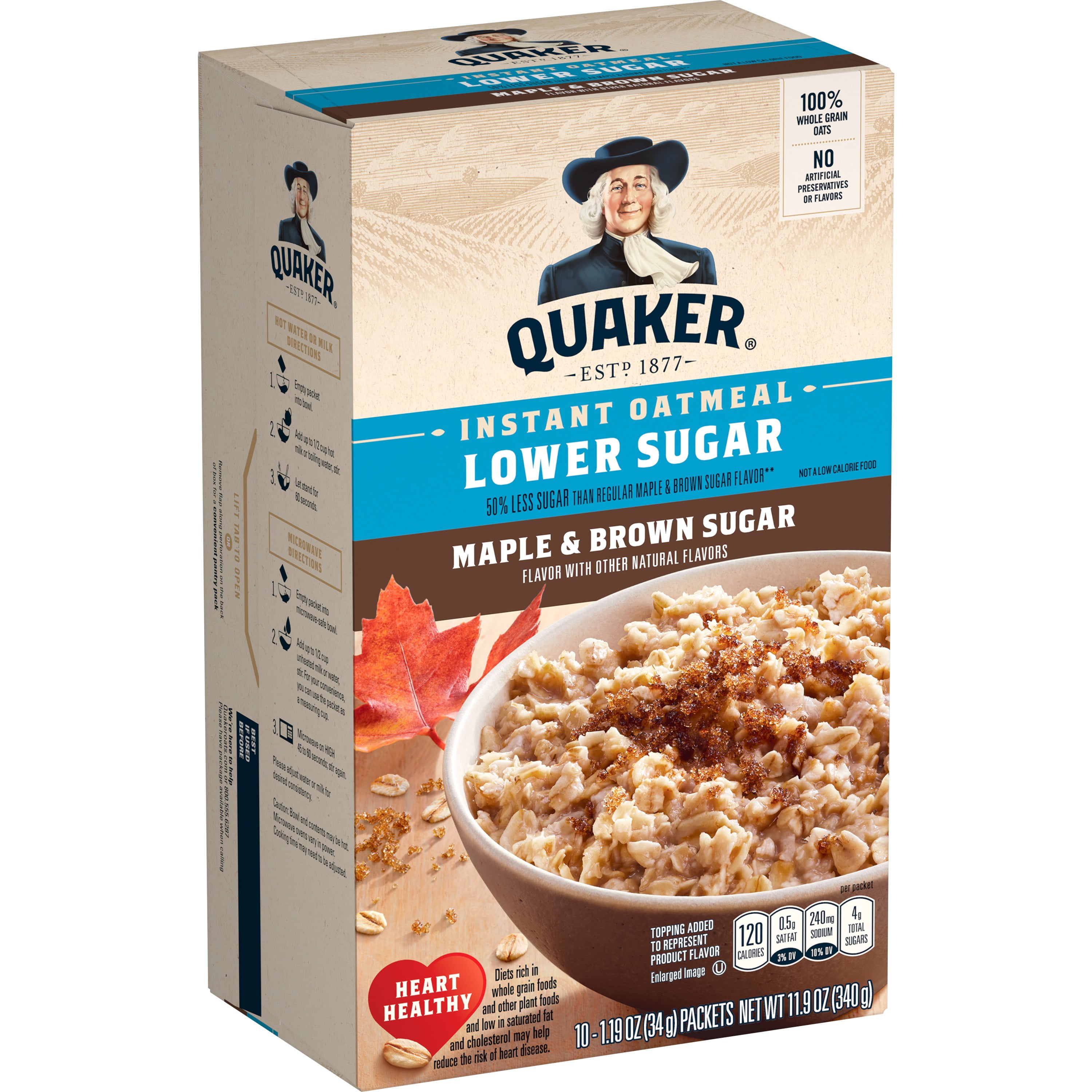 Quaker Instant Oatmeal Lower Sugar Maple Brown Sugar 10 Packets Walmart Com Walmart Com