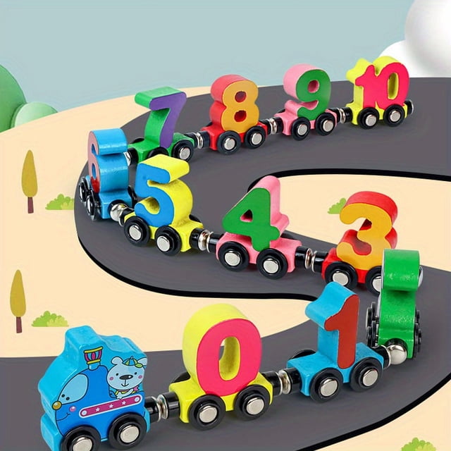 Magnetic Digital Small Train Toys, Children's Educational Assembly Magnetic Building Blocks, Early Education Wooden Small Train For Boys And Girls