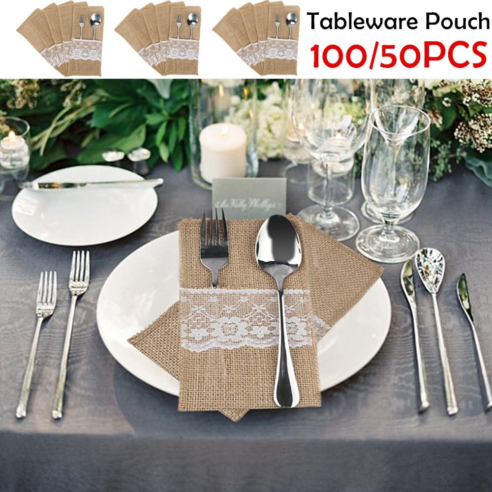 Set of 10 Hessian Burlap Lace Serviette Table Napkin Rings Wedding Party 