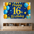thumbnail image 5 of Blue Golden Glittery 16th Birthday Backdrop Banner with Balloons Stars and Gifts Party Supplies Photography Props Birthday Decoration for Birthday Party Decorations, 5 of 7